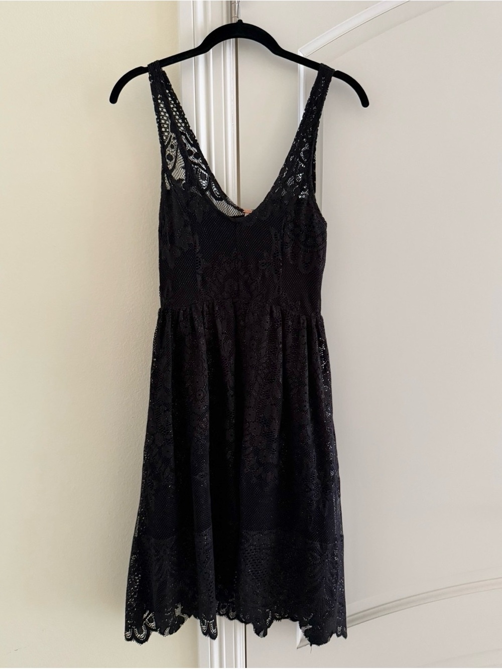 Free People Black Lace V-Neck Mini Dress